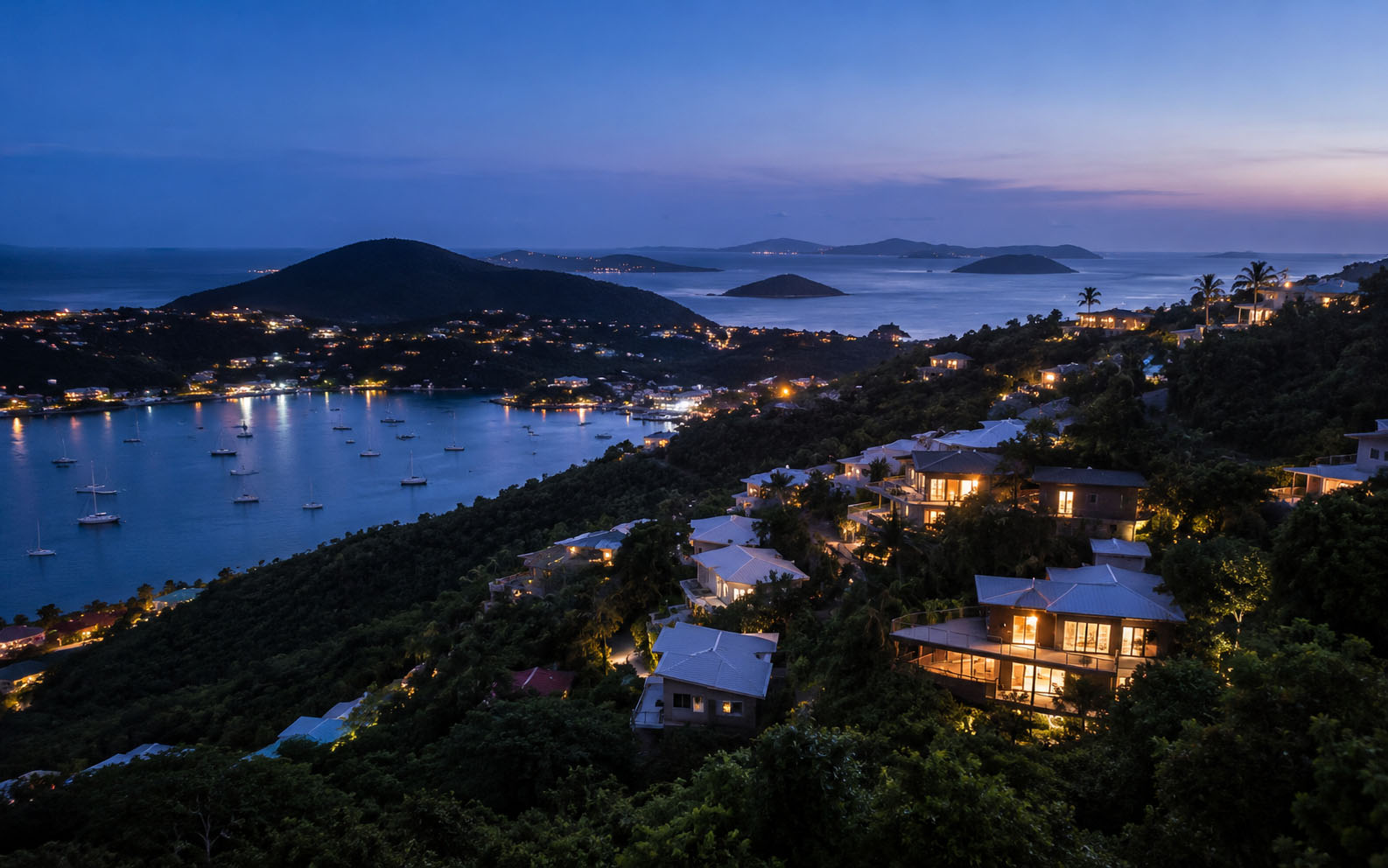 Homes on a St. Thomas hillside above the harbour